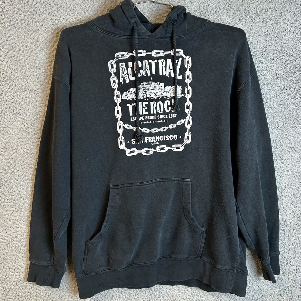 Vintage Y2K Alcatraz Prison SF USA Black Hoodie Sweatshirt Size Large